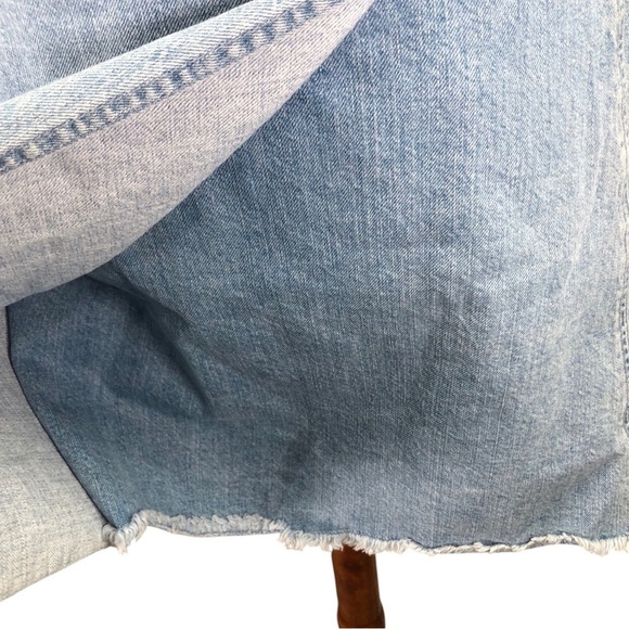 Loft Denim Wrap Jean Skirt Sz 4/27 Light Wash Blue Mini Raw Hem A-Line Casual - Picture 8 of 8